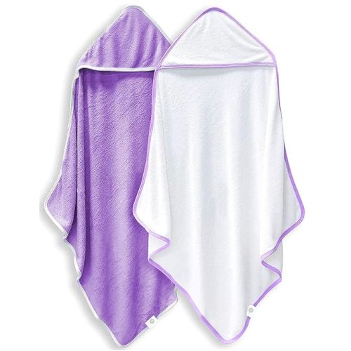 2 Pack Baby Bath Towel - Rayon Made from Bamboo, Ultra Soft Hooded Towels for Babies,Toddler,Infant - Newborn Essential -Perfect Baby Registry Gifts for Boy Girl (White and Violet, 30 x 30 Inch)