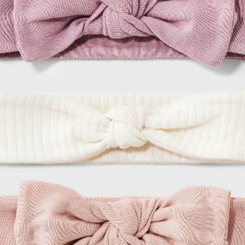 Baby 3pk Headwrap - Cloud Island™ Pink Newborn: Solid Cotton Infant Accessories Set, Machine Washable, Tumble Dry
