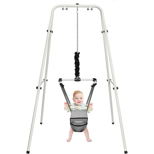 2 in 1 Baby Jumper with Stand, Baby Walking Harness Function, Premium Spring, for Infant 6-12 Months, Easy to Fold and Storage, Grey