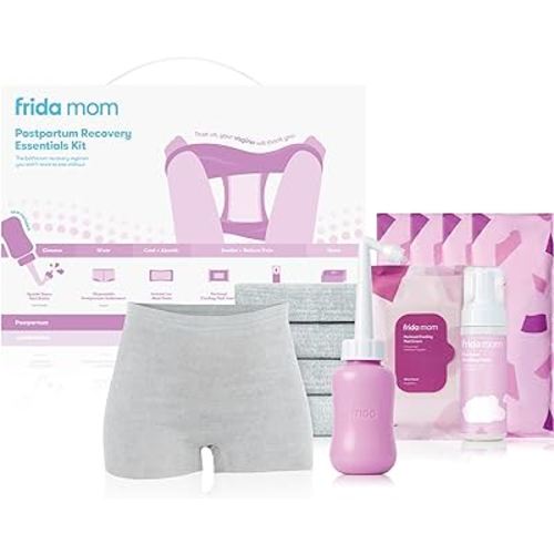Frida Mom Postpartum Recovery Essentials Kit, includes Disposable Underwear, Instant Ice Maxi Pads, Perineal Healing Foam, Perineal Healing Pad Liners and Upside Down Peri Bottle (11pc Gift Set)