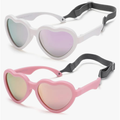 Flexible Heart Shaped Baby Polarized Sunglasses with Strap Adjustable Toddler & Infant Age 0-24 Months