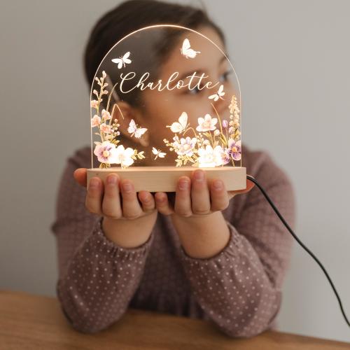 Custom Night Light for Baby Girl, Toddler Bedside Night Light, Custom Name Lamp, Floral Night Light for Nursery Decor, New Baby Gift