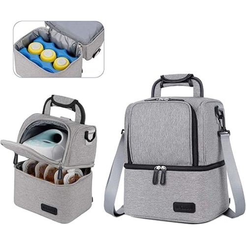 V-COOOL Breast Pump Backpack, Cooler Bag and Moistureproof Lunch Bag Double Layer for Work Moms(Gray)