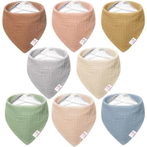 Bearmoss 100% Cotton Muslin Baby Bibs 8-Pack Baby Bandana Drool Bibs for Unisex Baby Boys Girls Drooling and Teething