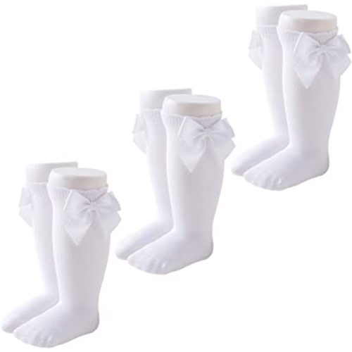 CozyWay Baby Girls Knee High Socks with Bow Long Stockings Infants Toddlers Ruffled Socks School Uniform Leggings