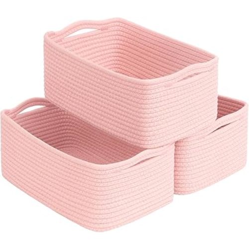 Goodpick Storage Baskets, Small Baskets for Organizing, Toy Storage for Organization, Home Decor, Pink Dorm Decor 3 Pack for Gifting, 13 x 8 x5 in