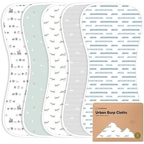 Organic Burp Cloths Baby Boy & Girl - 5-Pack Super Absorbent Cotton Burping Cloths for Babies, Soft & Plush Newborn Spit Up Rags, Infant Towels for Milk Spit Up, Unisex, Large 21" x 10" (Vessels)