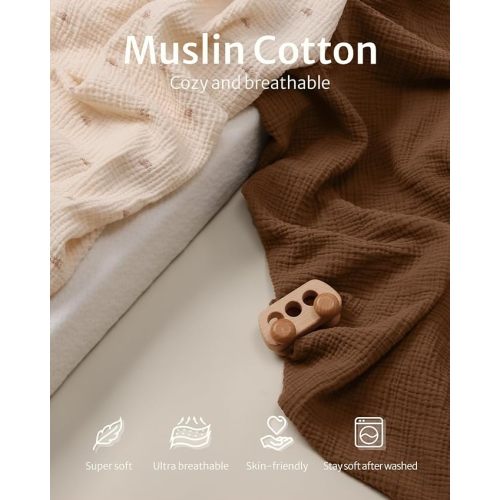 Muslin Bassinet Sheet for Baby Girl Boy,Stylish Boho Cotton Fitted for Oval Hourglass and Rectangular Bassinet Mattress Pad, Baby Nursery, 2 Pack (Sunshine& Brown) - Sunshine & Brown - Bassinet Sheets 2 Pack