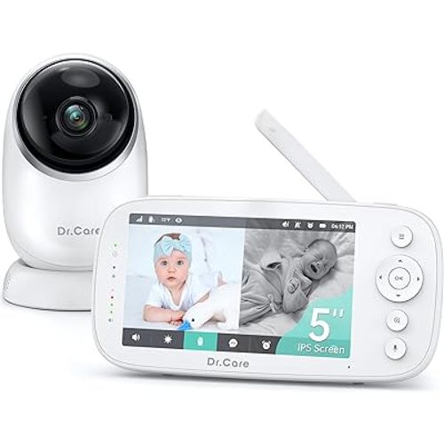 Dr.Care NovaView Video Baby Monitor - 5" 1080P Split Screen Display, 5000mAh Battery, Clear Night Vision, Real-Time/VOX, 2X/4X Zoom, 1000ft Range, 2-Way Audio, Pan & Tilt, No WiFi Baby Camera