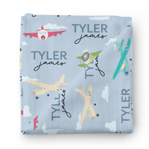 Fly Away With Me Personalized Baby Name Swaddle Blanket-Chase Allen