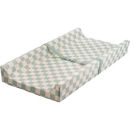 Tiny Twinkle Diaper Changing Pad for Dresser & Nursery Table – Waterproof, Wipeable & Mess-Proof Baby Changing Pad with Safety Strap, Non-Slip Base & Removable Washable Cover(Sage Checkers)