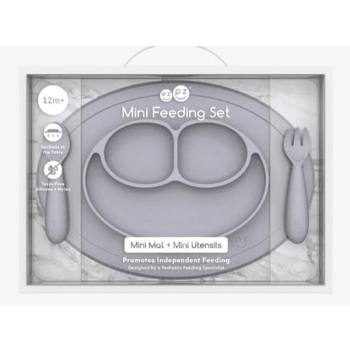 Mini Feeding Set by ezpz / Silicone Plate, Fork & Spoon for Toddlers