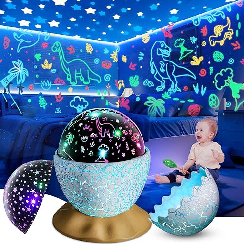 Dinosaur Egg Night Light Toys 2-in-1 Dino & Star Projector for Kids 3-5 6 7 8 9 10 Year Old Boy Girls Nights Lights Lamp Boys Birthday Gifts for Kid Age 3-12