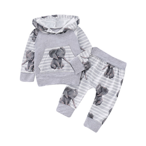 LAPAKIDS Newborn Infant Baby Boy Hooded Sweatshirt Tops Pants Clothes Outfits 2PCS Set 3-6 Months