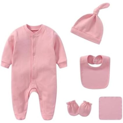 Newborn Boy Girl Clothes Sets Cotton Long Sleeve Romper Jumpsuits Unisex Outfits With Baby Mittens Hats Gloves