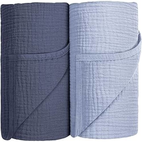 Muslin Swaddle Blanket Baby,100% Cotton Baby Receiving Blanket Soft Thin Baby Swaddle Blanket for Unisex Newborn 40x40in 2Pack (Navy Blue)