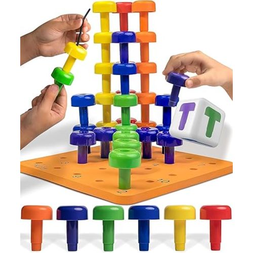Skoolzy Peg Board Set - Montessori Toys for 2 Year Old - 33 Pc Peg Board for Kids - Occupational Therapy Toys with Pegs, Dice, Lacing String & Storage Bag - Montessori Toys for 2+ Year Old