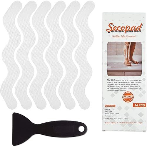 USA Patented Anti Slip Shower Stickers 24 PCS Safety Bathtub Strips Adhesive Decals with Premium Scraper for Bath Tub Shower Stairs