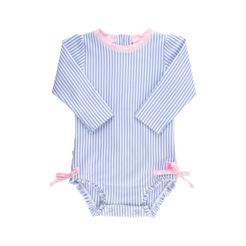 Seersucker One-Piece Rashguard Swimsuit, 12-18M