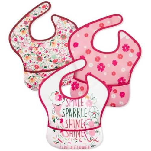 3 Pack Waterproof Baby Bib for Eating, Mess Proof Feeding Bibs with Large Food Catcher, Travel Feeding Bibs