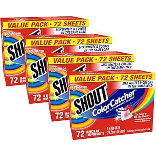 Shout Color Catchers for Laundry, Allow mixed washes, Prevent color runs, and Maintain original color of clothing, 72 Count - Pack of 4 (288 Total Sheets)