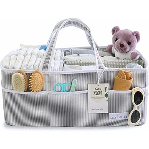 Amazon.com : Lily Miles Baby Diaper Caddy - Organizer Tote Bag for Infant Boy or Girl - Baby Shower Basket - Nursery Must Haves - Registry Favorites - Newborn Caddie Car - Gray/Gray, Extra Large : Baby