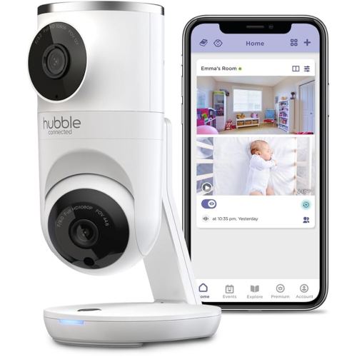 HUBBLE CONNECTED Nursery Pal Dual Vision Smart Camera Wi-Fi Enabled Baby Monitor with AI Motion Tracking, Plus Preloaded Soothing Sounds, Lullabies, and Stories, White