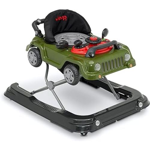 Jeep Classic Wrangler 3-in-1 Grow With Me Activity Walker - Features Music, Lights, Removable Play Tray, Push Walker Mode, Converts into Rolling Car Toy, Anniversary Green