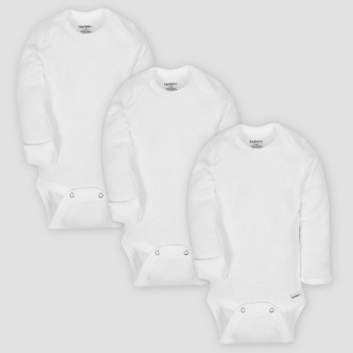 Gerber Baby Organic Cotton 3pk Long Sleeve Onesies Bodysuit with Mitten Cuff - White 0-3M