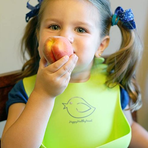 Silicone Baby Bibs Easily Wipe Clean - Comfortable Soft Waterproof Bib Keeps Stains Off, Set of 2 Colors - Orange / Gray