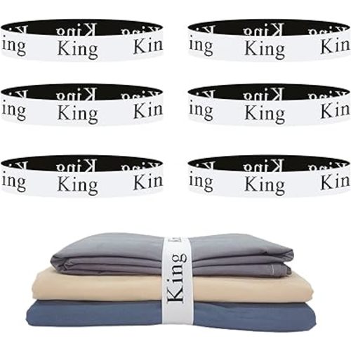 6 Pieces Bed Sheet Organizer Bands, Sheet Organizers and Storage Label Bands, Sheet Label for Bedding, Sheets Organizer for Closet,Sheet Keepers Linen Labels Bedding Bands (King)
