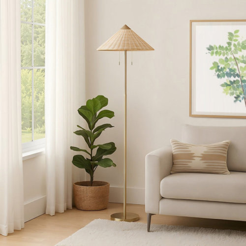 Bay Isle Home™ 65.4" 2-Light Hand Woven Rattan Floor Lamp with Cone-Shaped Shade | Wayfair