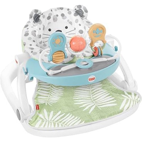 Fisher-Price Portable Baby Chair Deluxe Sit-Me-Up Floor Seat with Feeding Tray & Activity Toy Bar, Snow Leopard