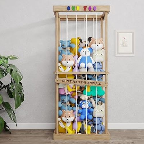 Stuffed Animal Storage Hammock or Net, Toy Storage Organizer Stuffed Animals Toy Organizer Baby Ideals Holder,Wood Plushies Storage with Zoo -Plushie Stuff Animal Holder Room Bedroom Decor