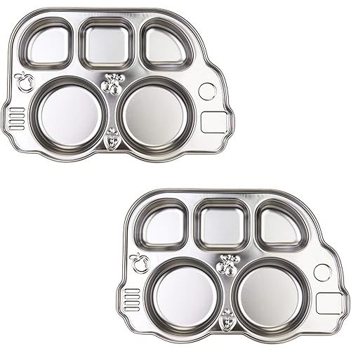 Innobaby Din Din Smart Stainless Divided Platter, Stainless Steel Divided Plate for Babies, Toddlers and Kids, BPA free plate (2-Pack)