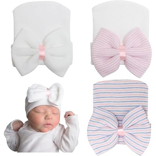 Newborn Baby Girl Hats with Bow No Scratch Cotton Toddler Infant Beanie Caps Soft Newborn Hospital Hat 0-3 Months