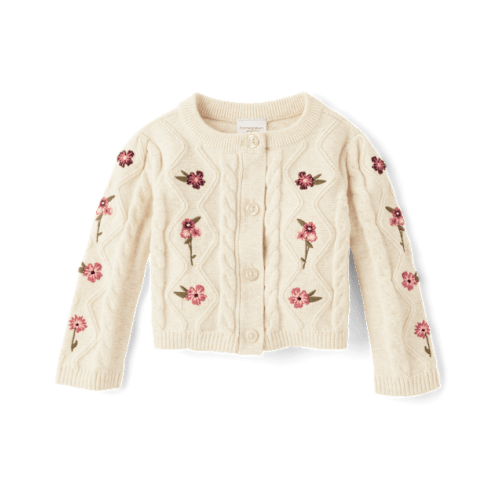 Baby Girls Embroidered Floral Cable Knit Cardigan - Homegrown by Gymboree - Tan