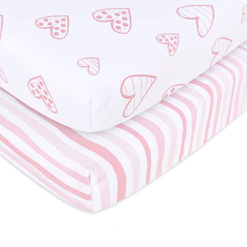 Biloban Pack and Play Sheets Fitted, 2 Pack Playard Sheets Fits for Graco Pack n Play Mattress, 100% Jersey Knit Cotton Mini Crib Sheets for Baby Boys & Gril