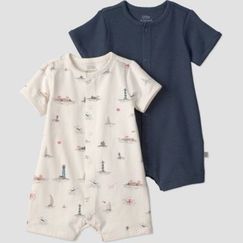 Little Planet by Carter's Baby Organic 2pk Costal Romper - White/Navy Blue 6M