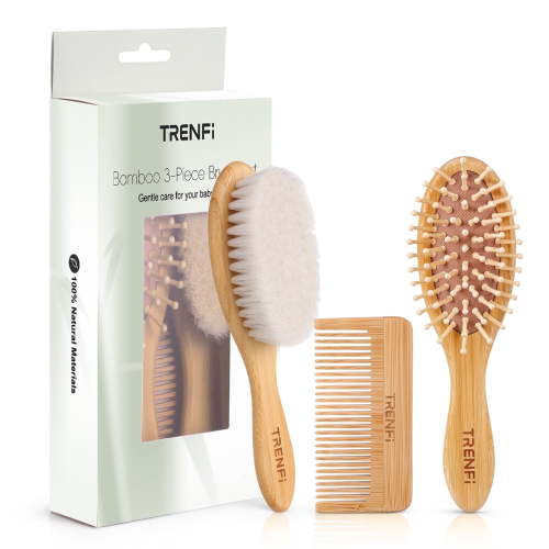 TRENFI Bamboo Baby Hair Brush with Soft Goat Bristles, Soothes Cradle Cap, Keepsake Gift