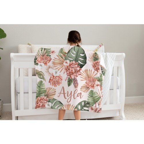 Boho Tropical Floral baby bedding set, crib sheet, buttery minky blanket, jersey swaddle | Personalized baby bedding