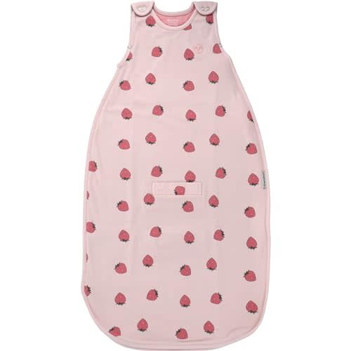 Woolino Merino Wool and Organic Cotton Ultimate Baby Sleep Sack - 4 Season Baby Wearable Blanket - Two-Way Zipper Adjustable Sleeping Bag - Universal Size (2-24 Months) - Strawberry