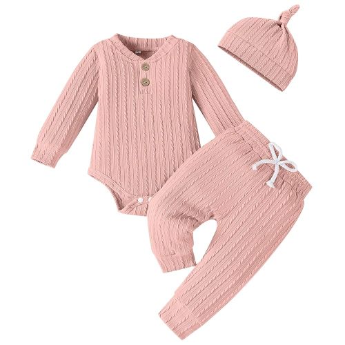 Newborn Infant Baby Girl Clothes Infant Girl Outfits 3pcs Long Sleeve Ribbed Romper Fall Winter Outfits 0-18 Months