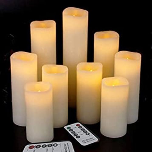 Flameless Candles Led Candles Pack of 9 (H 4" 5" 6" 7" 8" 9" x D 2.2") Ivory Real Wax Battery Candles with Remote Timer for Home Fireplace Decor Wedding Festival Decor