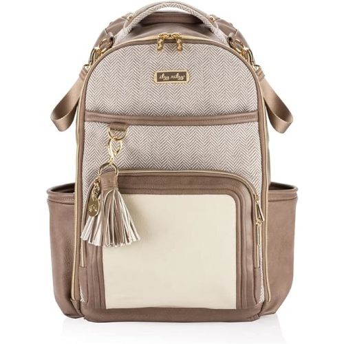 Itzy Ritzy Diaper Bag Backpack – Large Capacity Boss Plus Baby Backpack Diaper Bag Featuring 19 Pockets, Changing Pad, Stroller Clips, and Comfortable Backpack Straps, Vanilla Latte Boss Plus