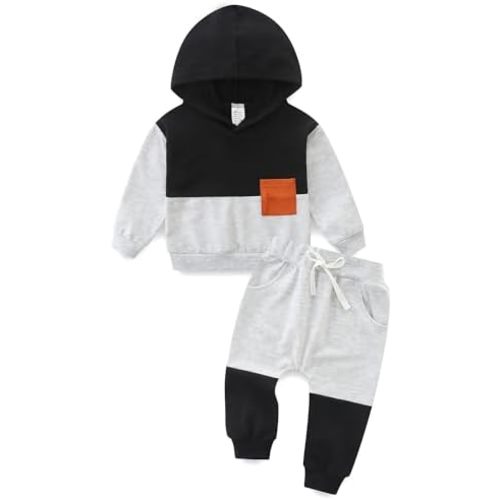 Baby Boy Outfits Short Long Sleeve Pants Clothes Set Spring Summer Hooded Patchwork Sweatshirt