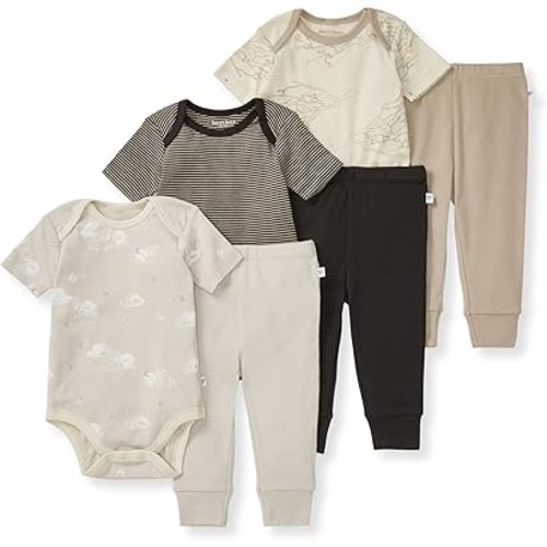 Burt's Bees Baby Unisex Baby 6-Piece Bodysuit and Pant Set, 100% Organic Cotton Infant Outfit Baby Essentials