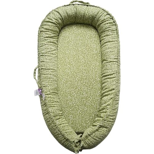Infant Lounger, Baby Nest Cover for Baby Girls & Boys, Newborn Essentials for Baby 0-12 Months, 100% Cotton Breathable, Co Sleeper Portable Travel Bed (Green_Wonder, Cotton_Muslin)