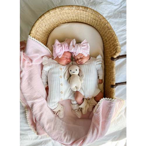 Muslin Crinkle Organic Lace Blanket | Baby Pink