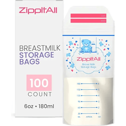 DiRose Breastmilk Storage Bags -6 oz 100 Count Double Zipper Leak Proof Capacity Extra Thick and Seal BPA/BPS Free/Disposable Pouches | Self-Standing Bag for Long and Safe Storing
